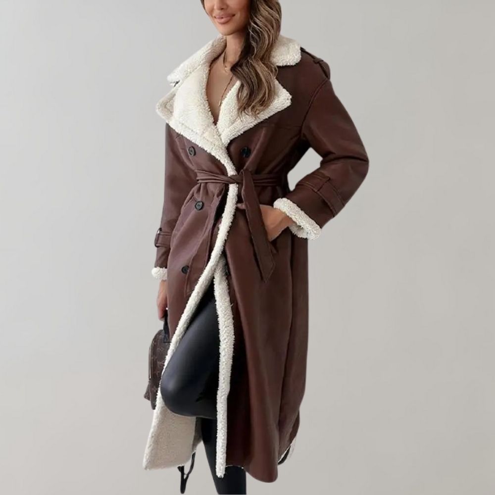 Langer Mantel mit Kunstpelzfutter Perfekt für Winter Damen