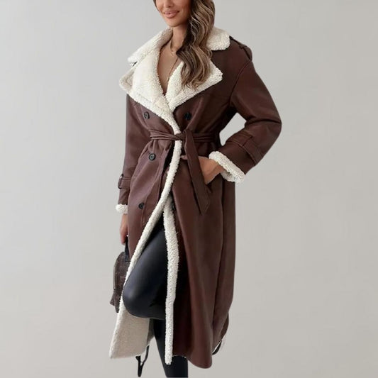 Langer Mantel mit Kunstpelzfutter Perfekt für Winter Damen