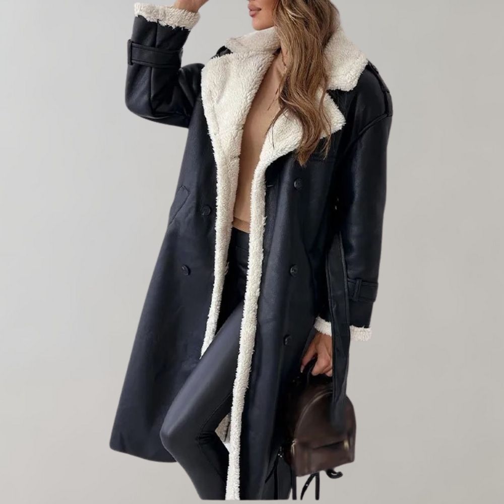 Langer Mantel mit Kunstpelzfutter Perfekt für Winter Damen
