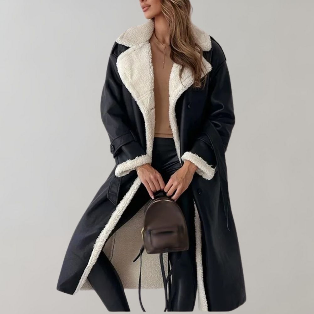 Langer Mantel mit Kunstpelzfutter Perfekt für Winter Damen