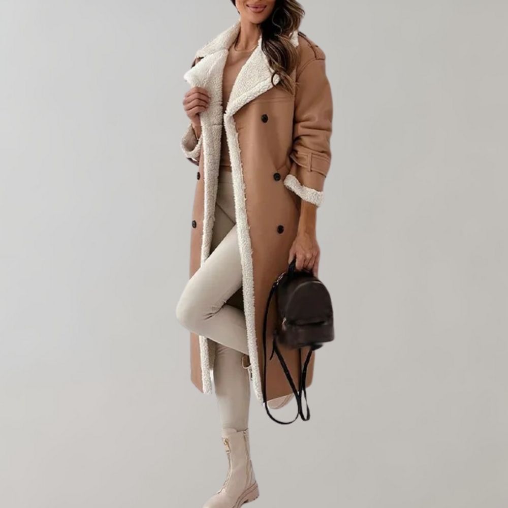 Langer Mantel mit Kunstpelzfutter Perfekt für Winter Damen