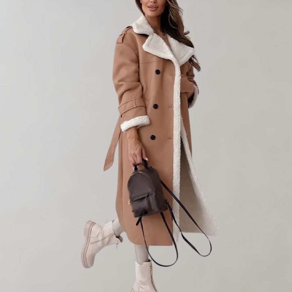 Langer Mantel mit Kunstpelzfutter Perfekt für Winter Damen