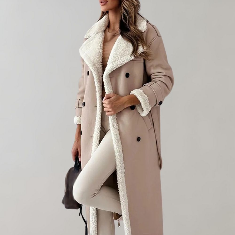 Langer Mantel mit Kunstpelzfutter Perfekt für Winter Damen