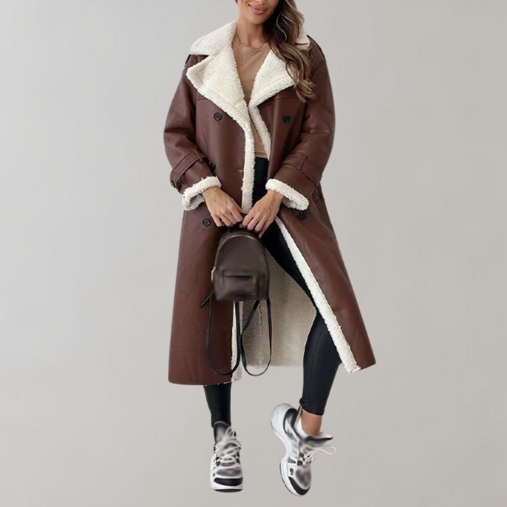 Langer Mantel mit Kunstpelzfutter Perfekt für Winter Damen