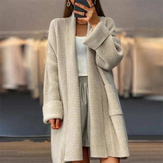 Bequeme Lange Strickjacke Mit Taschen Damen