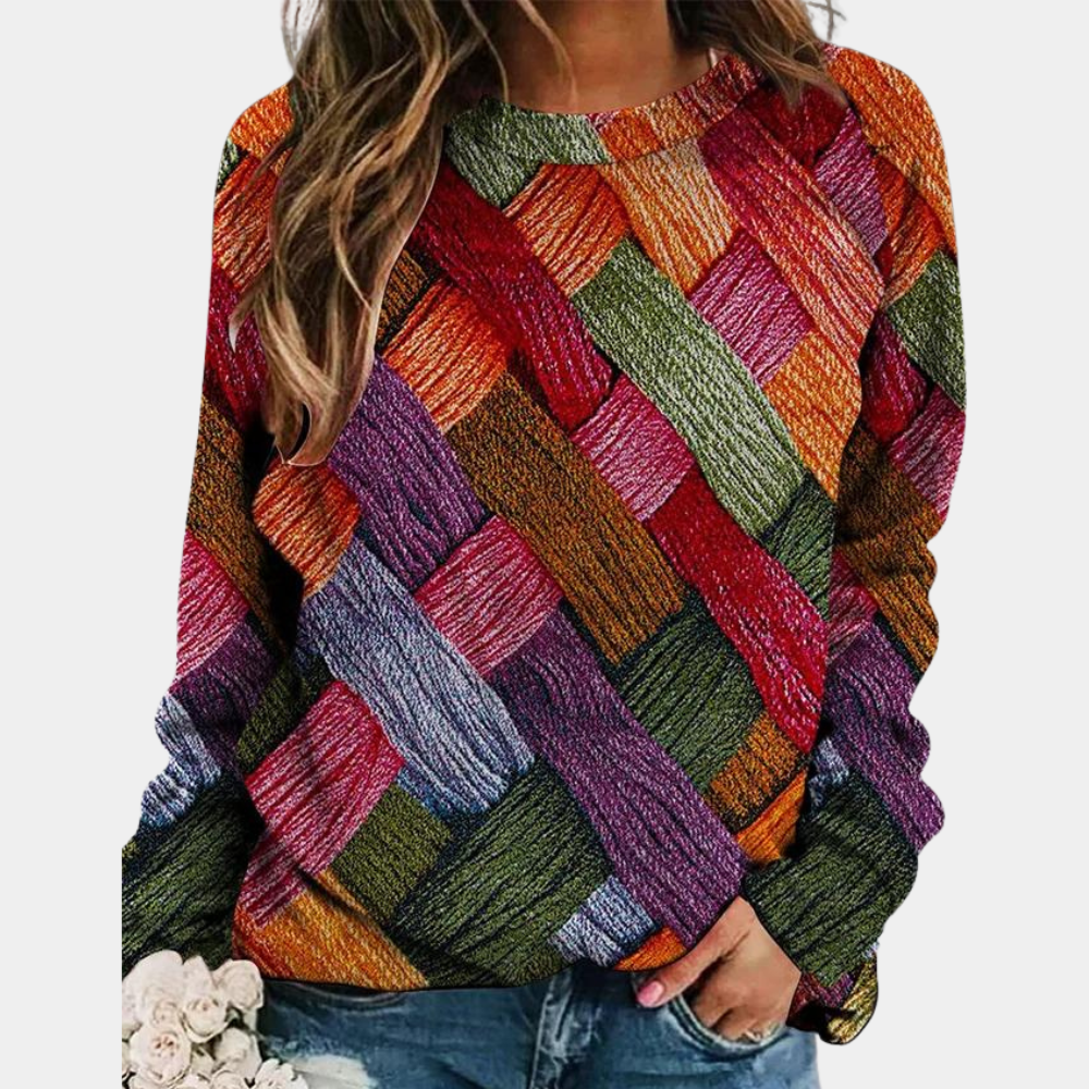 Bunter Strickpullover Mit Gewebtem Muster Für Damen