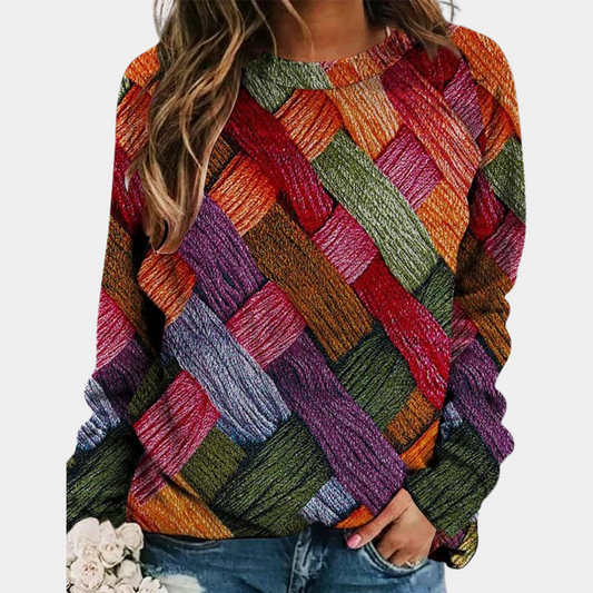 Bunter Strickpullover Mit Gewebtem Muster Für Damen