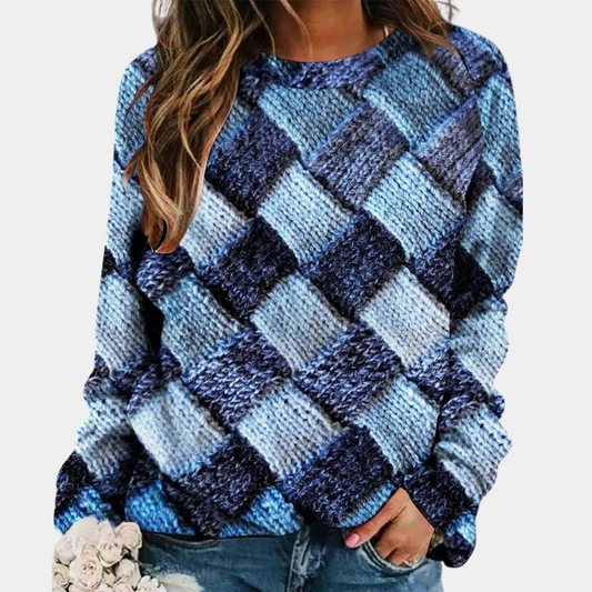 Bunter Strickpullover Mit Gewebtem Muster Für Damen