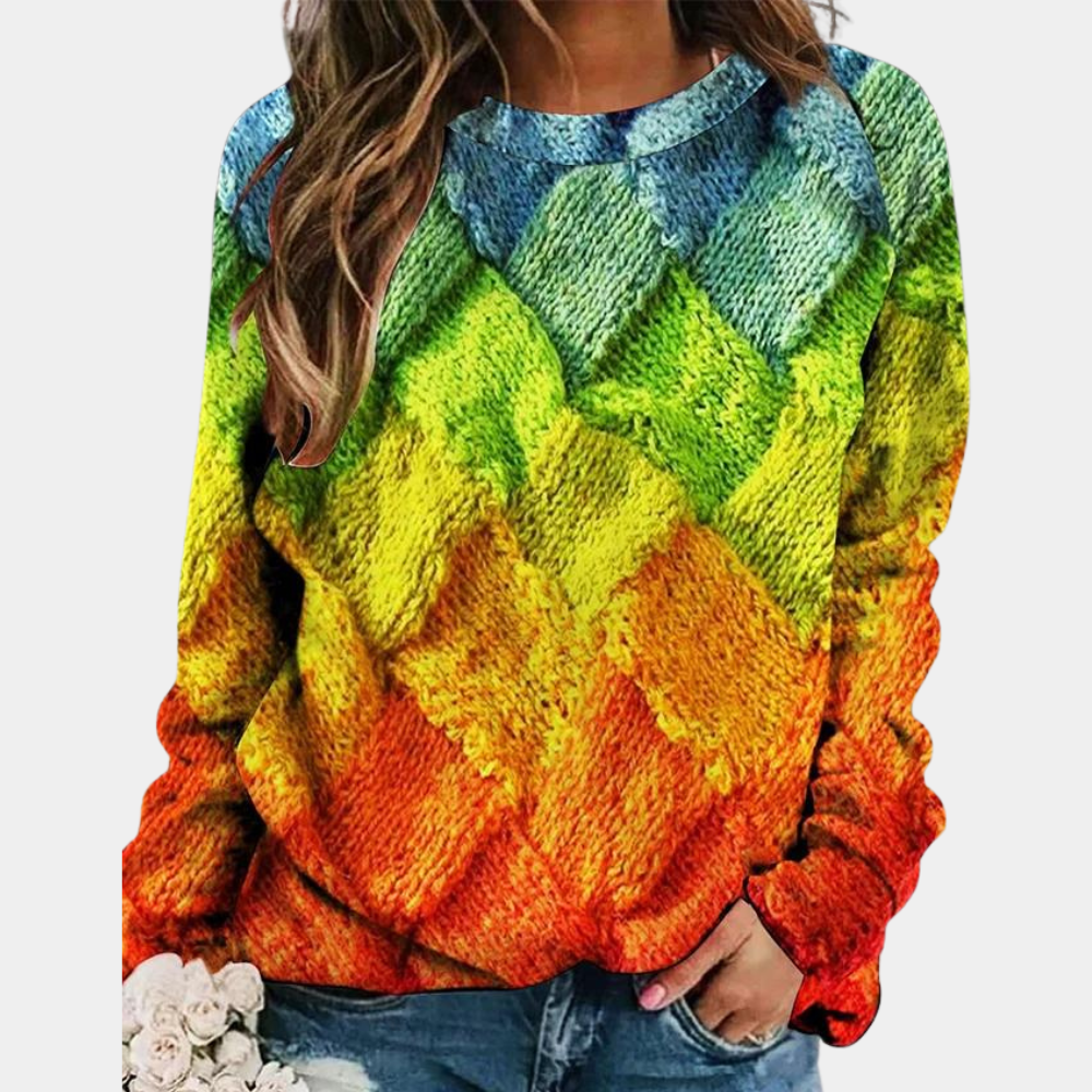Bunter Strickpullover Mit Gewebtem Muster Für Damen