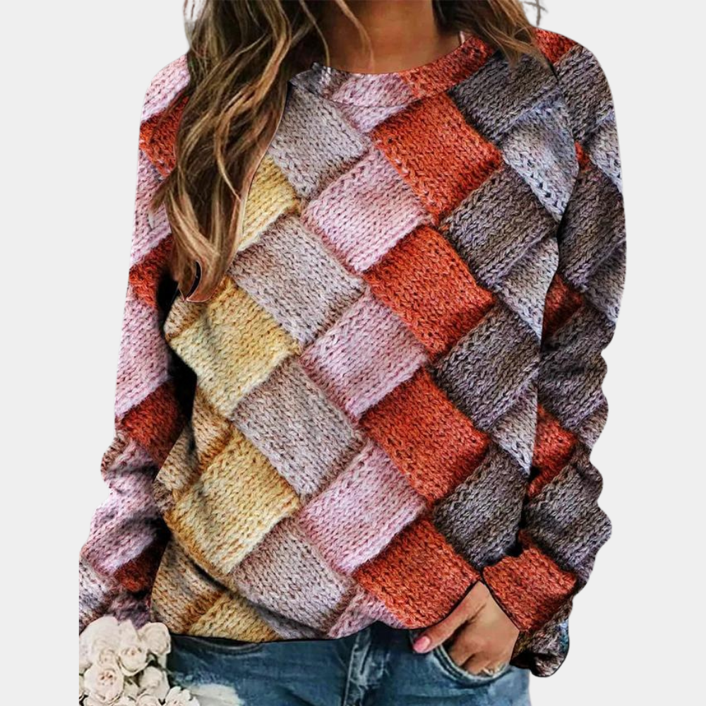Bunter Strickpullover Mit Gewebtem Muster Für Damen