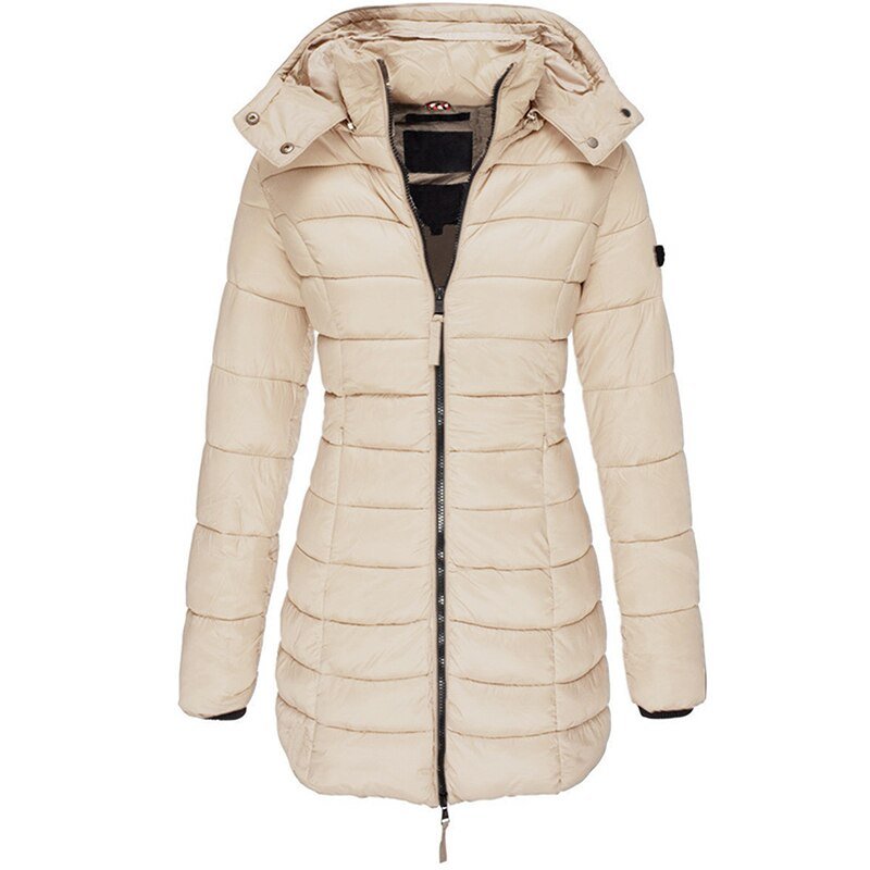Lange Gesteppt Jacke mit Kapuze Perfekt für Winter Damen
