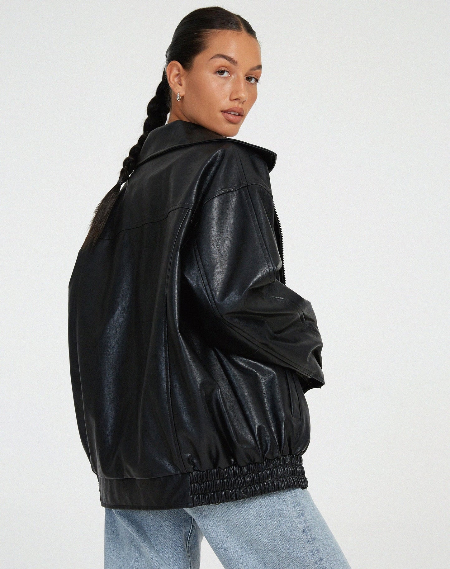 Übergroße Kunstlederjacke Street Style Damen