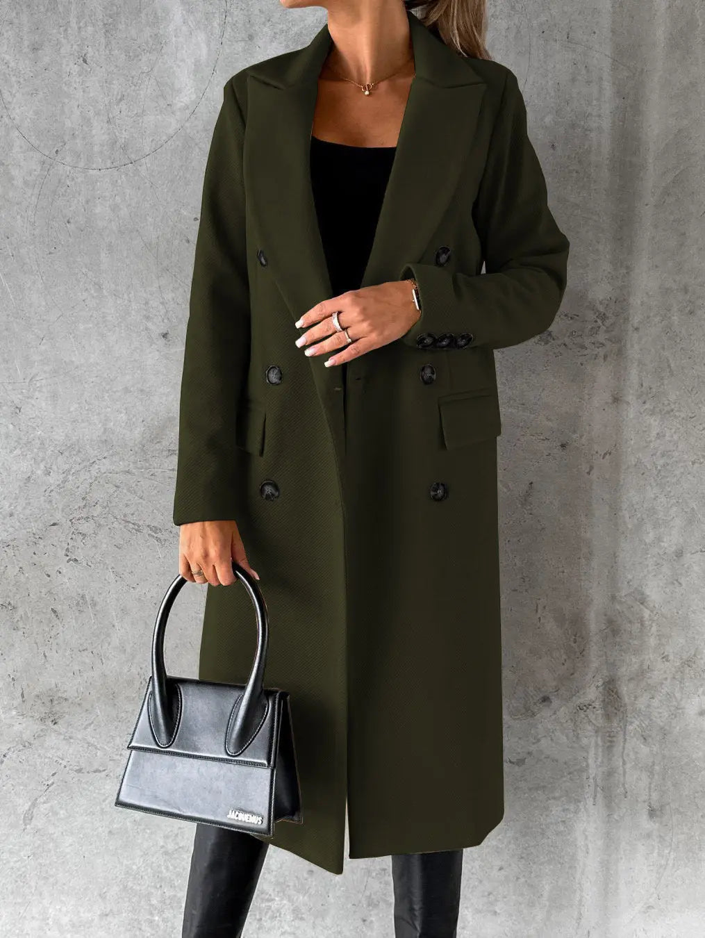 Eleganter Langer Beiger Wollmantel Für Damen