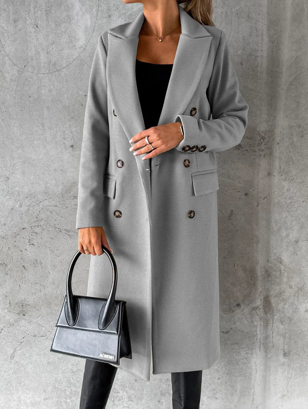 Eleganter Langer Beiger Wollmantel Für Damen