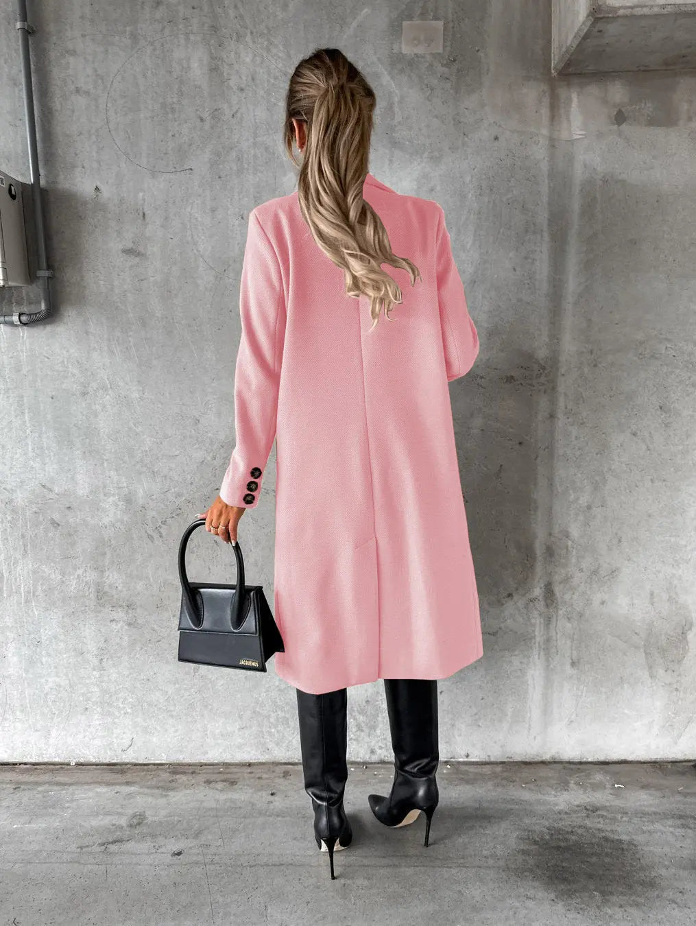 Eleganter Langer Beiger Wollmantel Für Damen