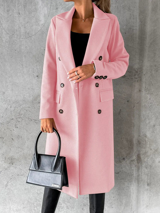 Eleganter Langer Beiger Wollmantel Für Damen