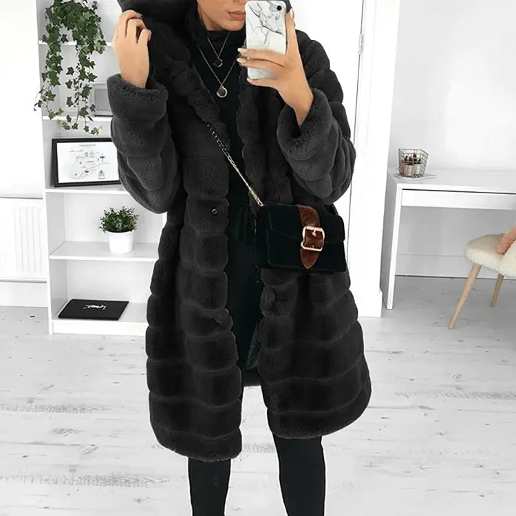 Übergroße Kunstpelzjacke Mit Kapuze Für Damen