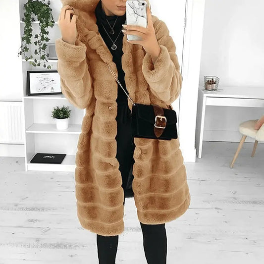 Übergroße Kunstpelzjacke Mit Kapuze Für Damen