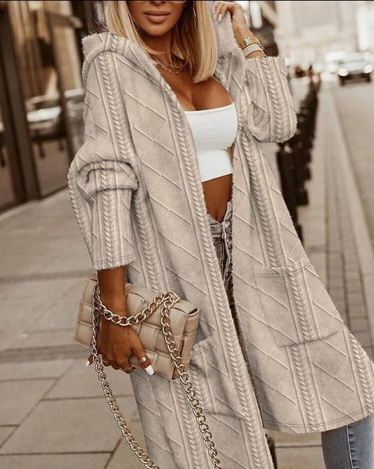 Lässiger Strickmantel mit Kapuze und Offener Front für Damen