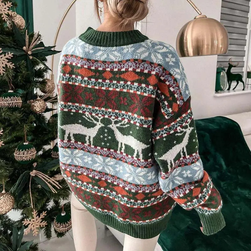 Damen Weihnachtspullover mit Rentiermuster