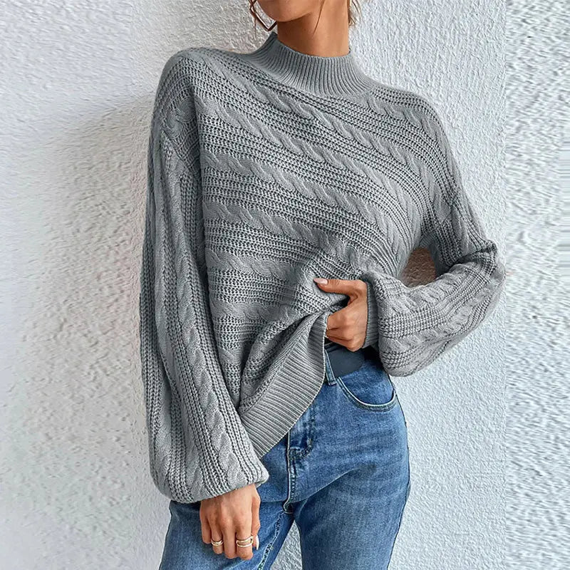 Zopfmuster Winterpullover mit Hohem Kragen Damen