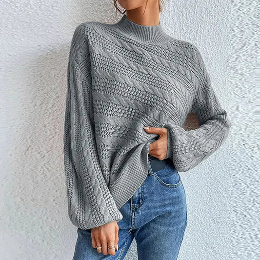 Zopfmuster Winterpullover mit Hohem Kragen Damen