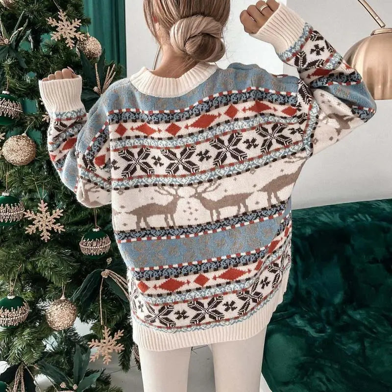Damen Weihnachtspullover mit Rentiermuster