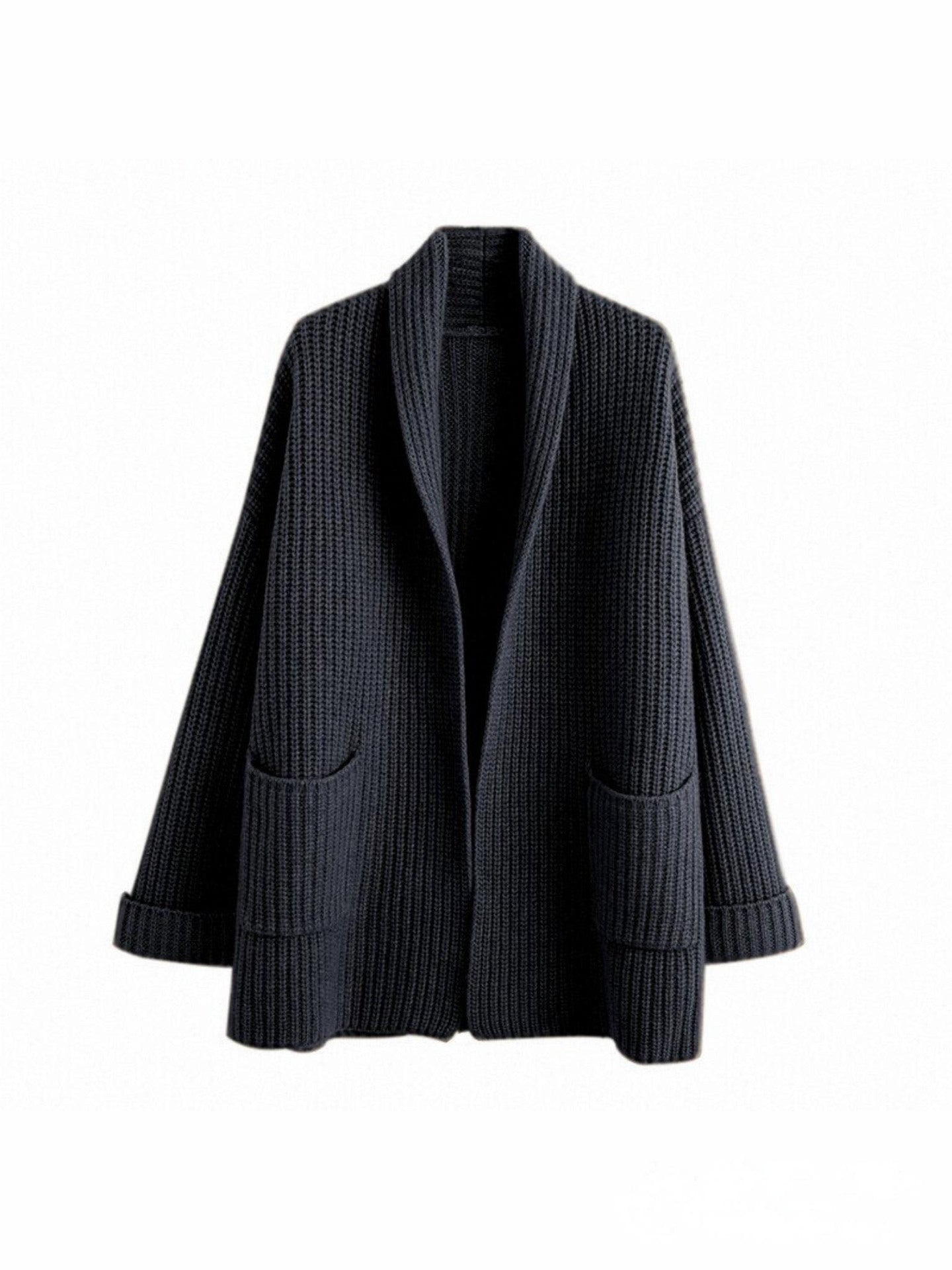 Lange Strickjacke Mit Taschen Und Offener Front