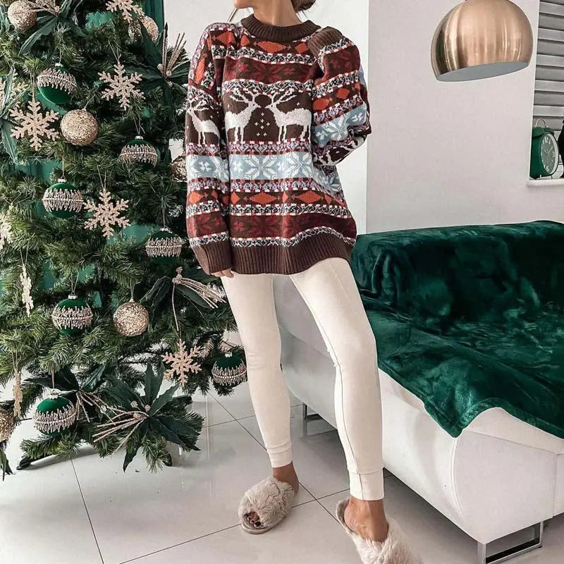 Damen Weihnachtspullover mit Rentiermuster