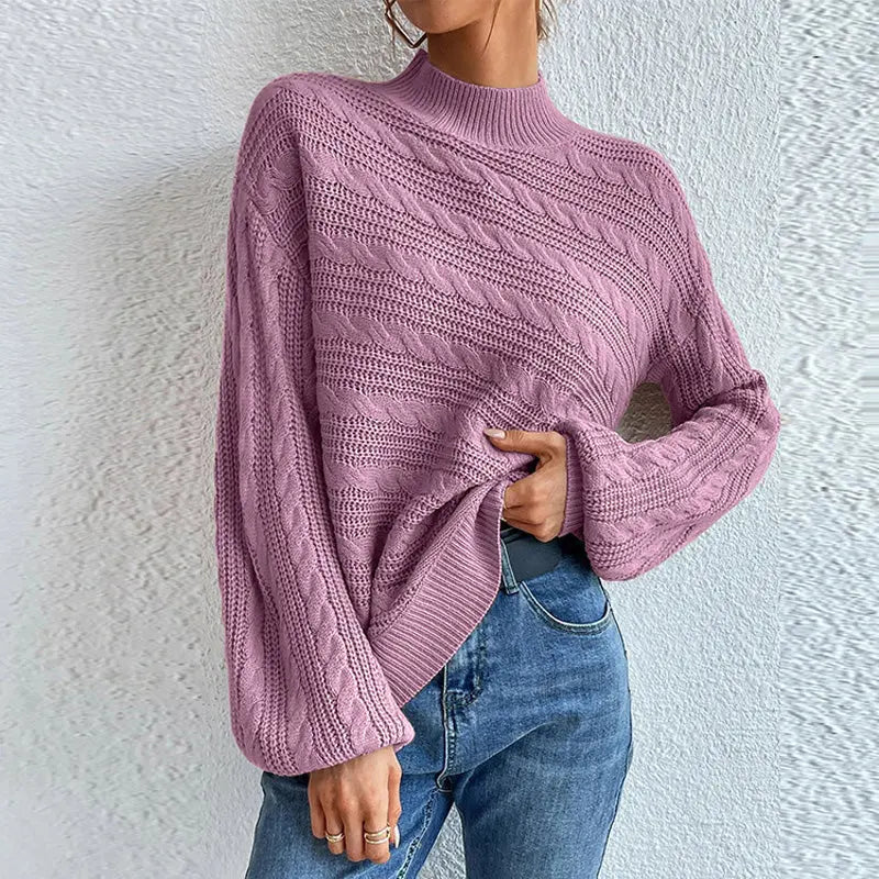 Zopfmuster Winterpullover mit Hohem Kragen Damen