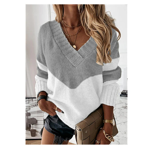 Strickpullover Mit V-Ausschnitt Und Leopardenmuster Für Damen