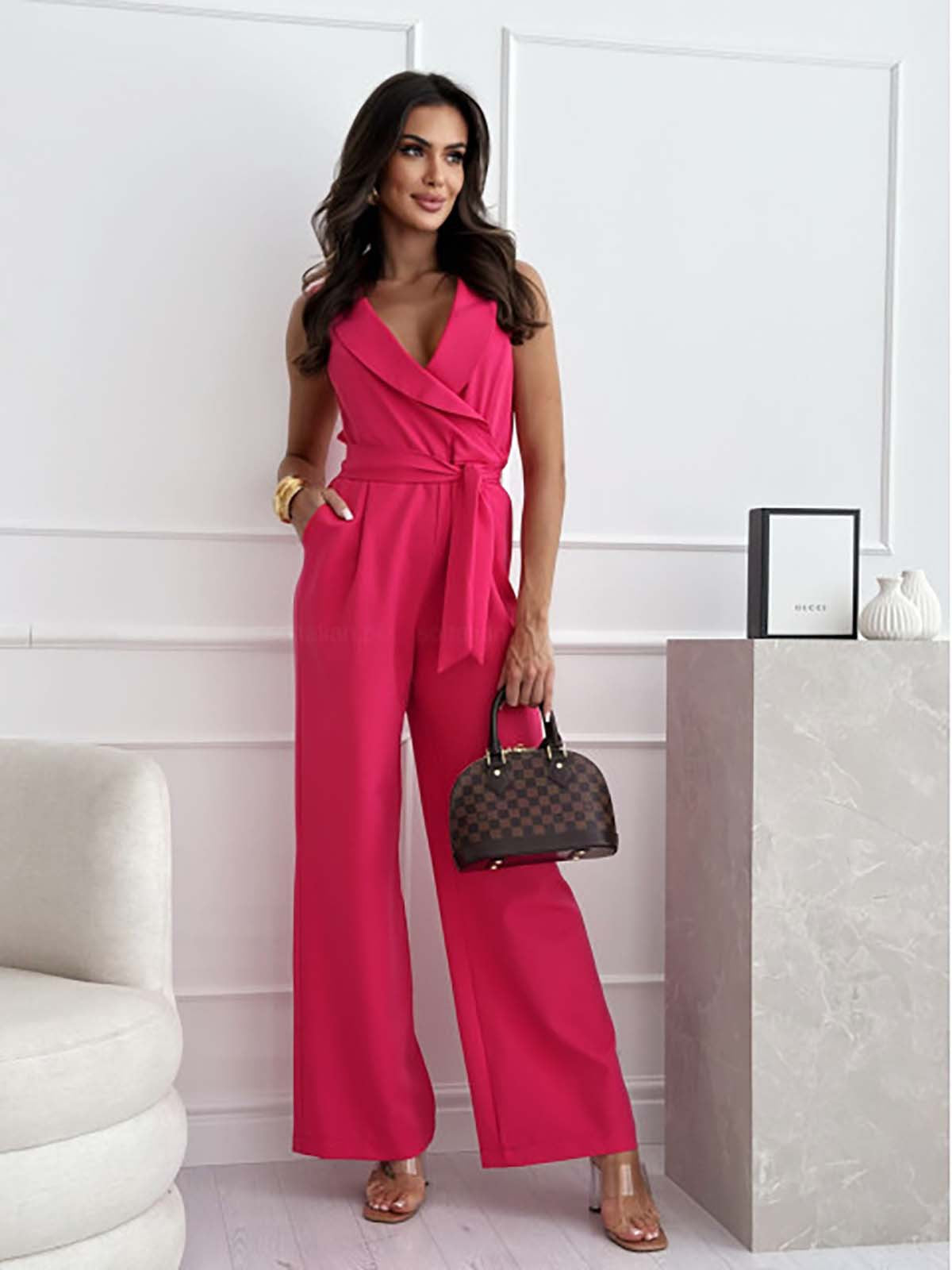 Damen Ärmelloser Wickel Jumpsuit für Partys