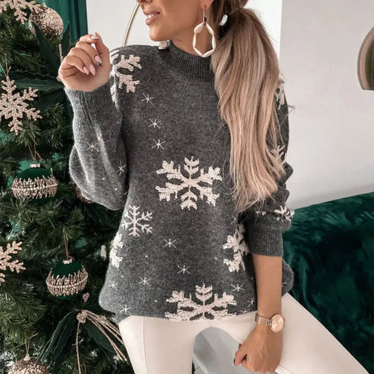 Damen Weihnachtspullover mit Schneeflocken Design