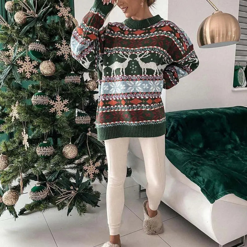 Damen Weihnachtspullover mit Rentiermuster