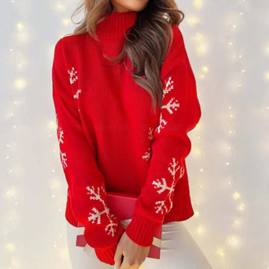 Weihnachts-Rollkragenpullover mit Schneeflockenmuster für Damen