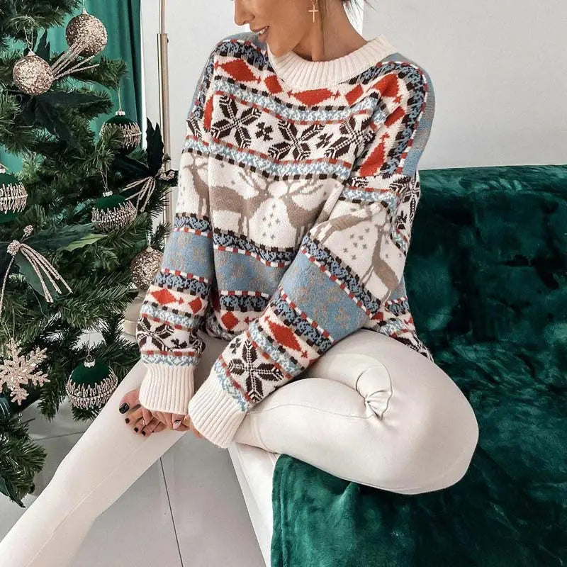 Damen Weihnachtspullover mit Rentiermuster