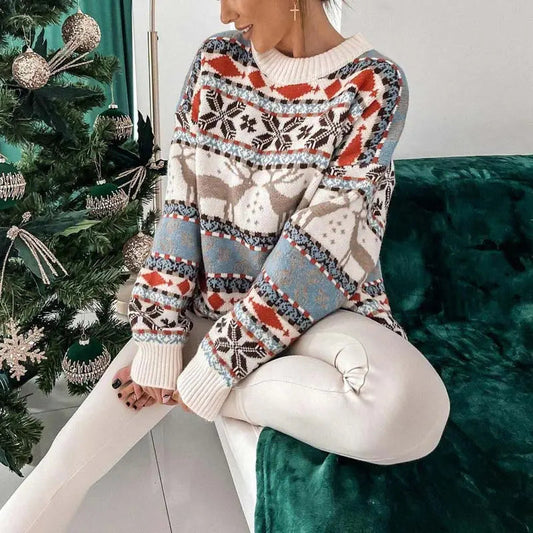 Damen Weihnachtspullover mit Rentiermuster