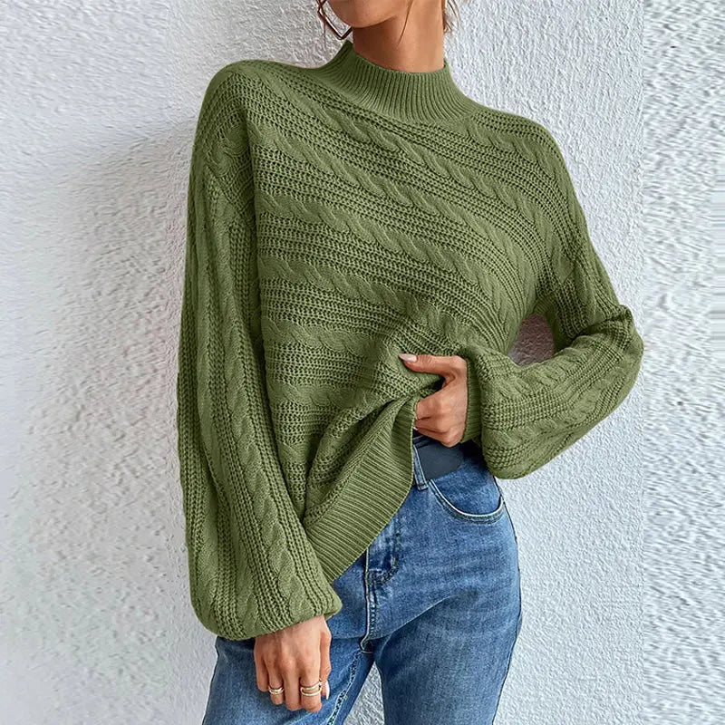 Zopfmuster Winterpullover mit Hohem Kragen Damen