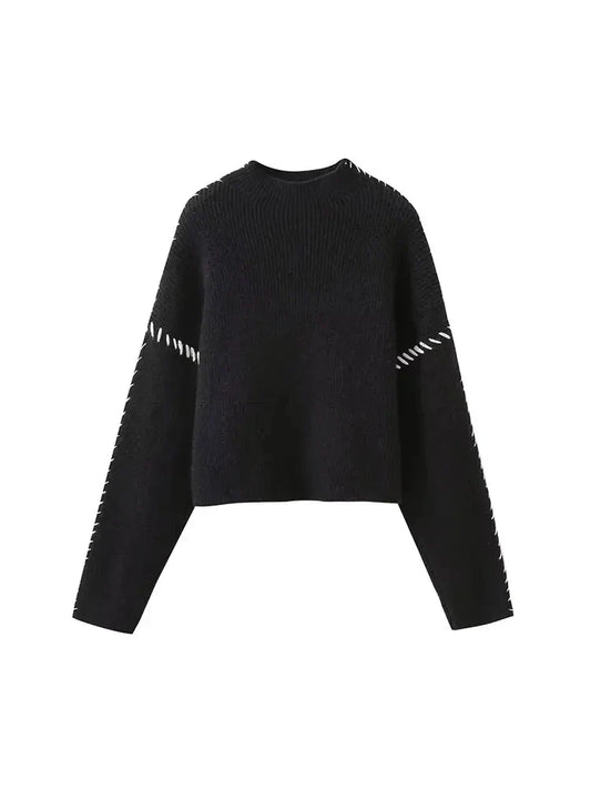 Übergroßer Rollkragenpullover mit Kontrastnähten Winter Damen