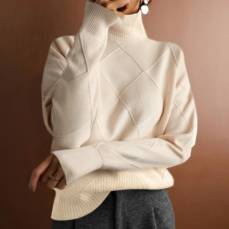Strukturierter Strickpullover mit Hohem Kragen für Damen