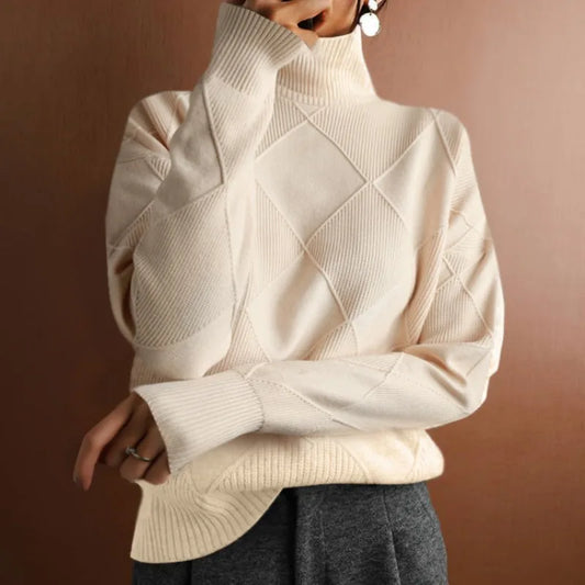 Strukturierter Strickpullover mit Hohem Kragen für Damen