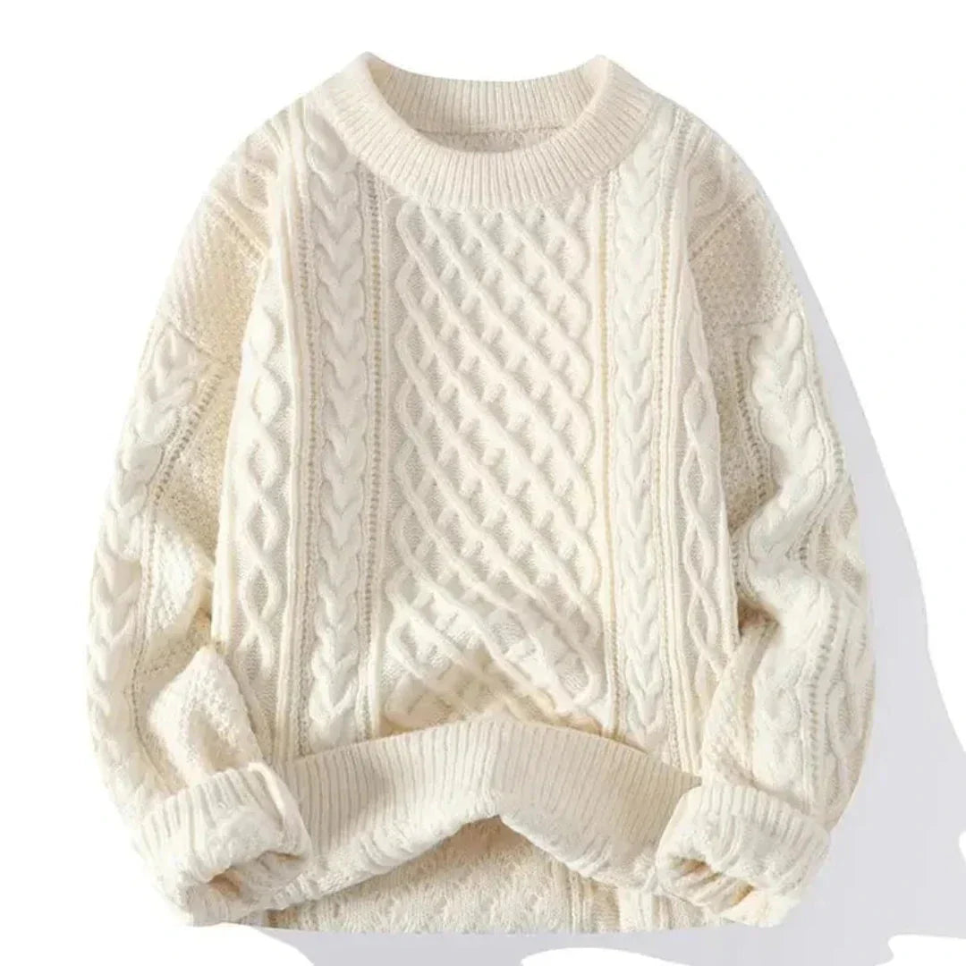 Winter Grobstrick Rundhals Pullover mit Zopfmuster für Herren