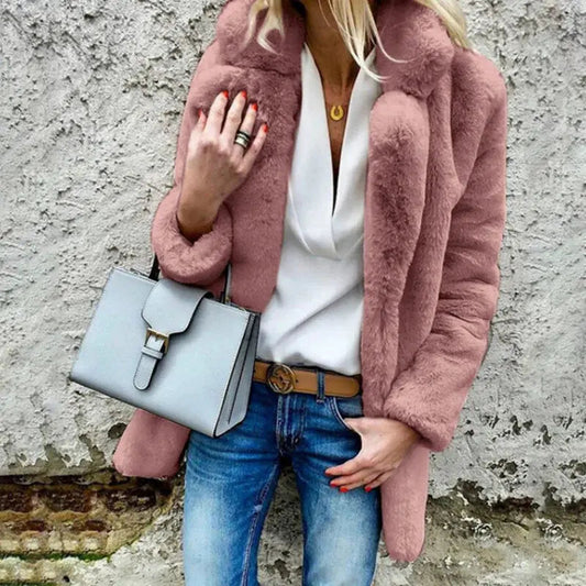 Eleganter Kunstpelz Wintermantel Lang Für Damen