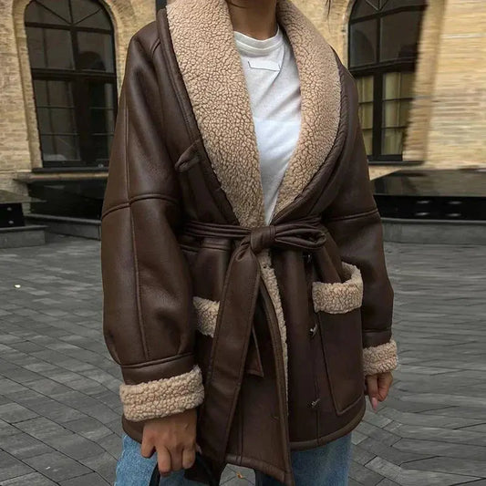 Übergroße Shearlingjacke Freizeit Street Fashion Damen