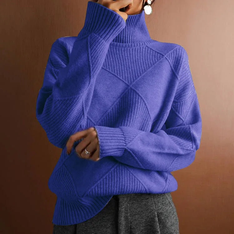 Strukturierter Strickpullover mit Hohem Kragen für Damen