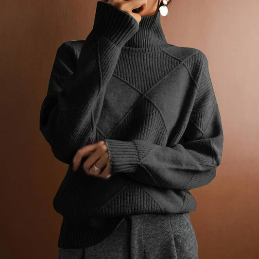 Strukturierter Strickpullover mit Hohem Kragen für Damen