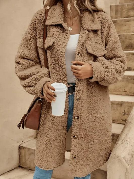 Gemütlicher Sherpa Mantel Mit Knöpfen Für Damen