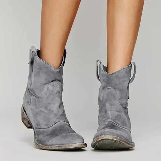 Niedriger Absatz Kurze Stiefeletten Im Western Stil Für Damen Winter