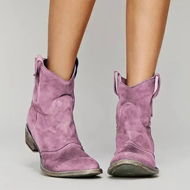 Niedriger Absatz Kurze Stiefeletten Im Western Stil Für Damen Winter