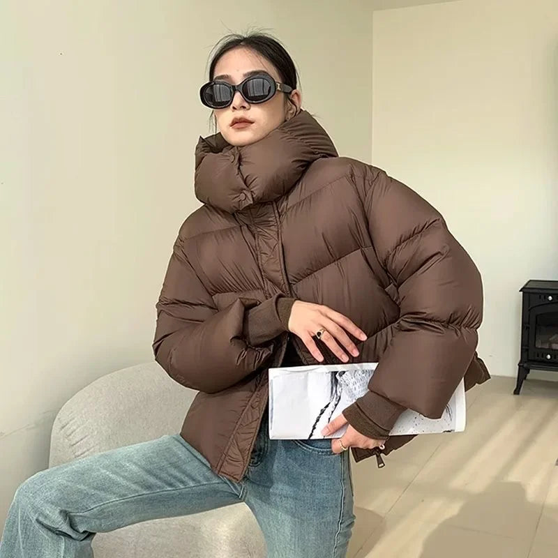 Steppjacke mit Hohem Kragen und Kapuze für Winter Damen